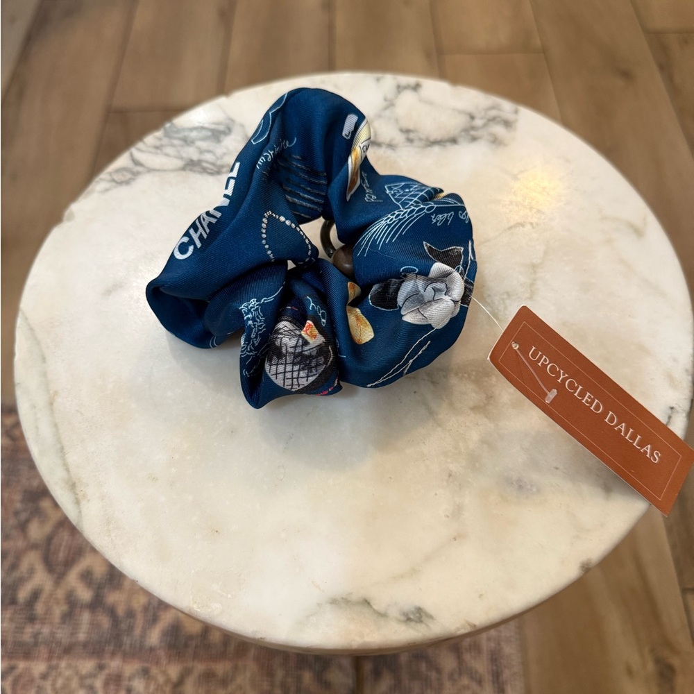Designer Upcycled  Blue Scrunchie